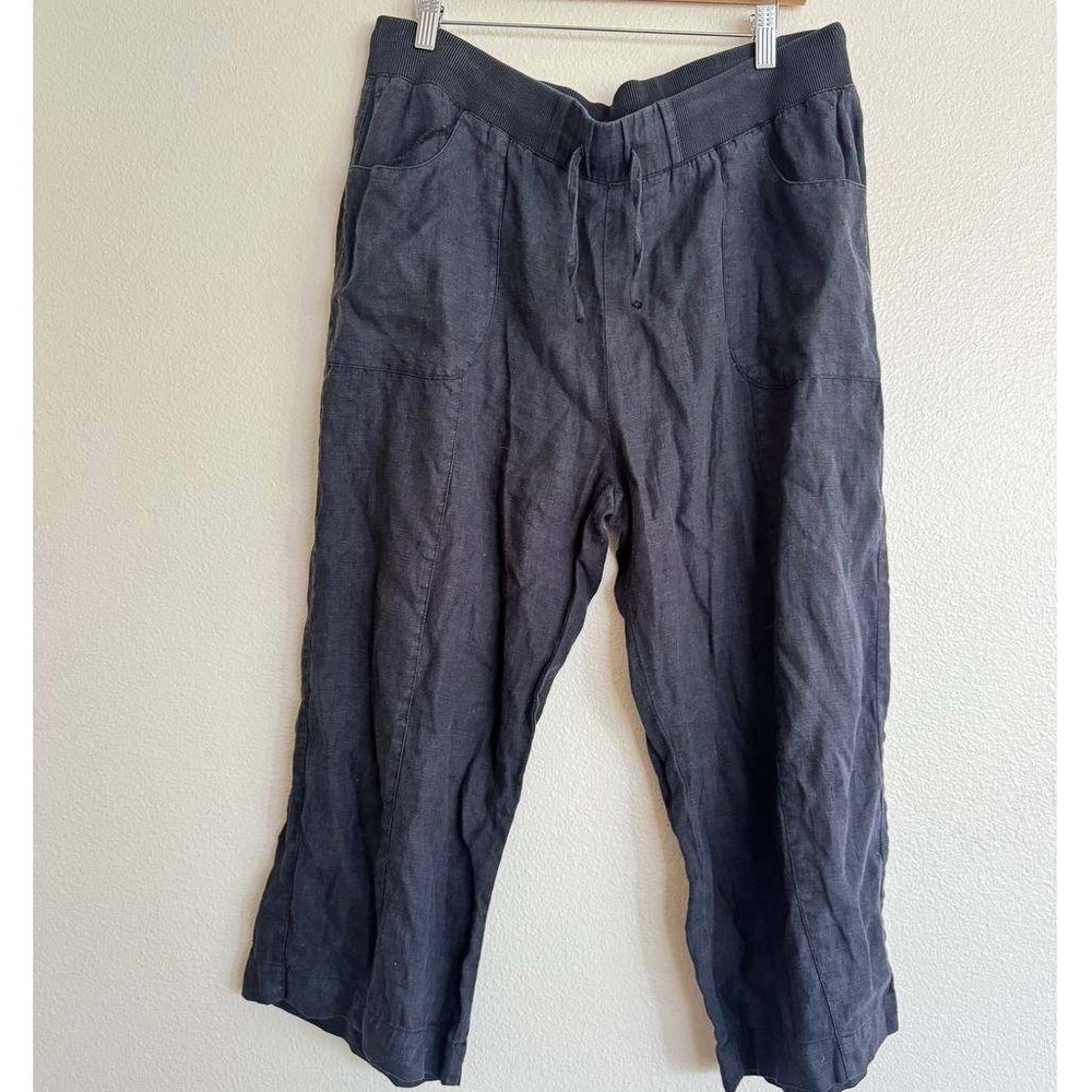 Chico's Charcoal Gray 100% Linen Pull On Wide Leg Crop Pants XL Coastal Y2K
